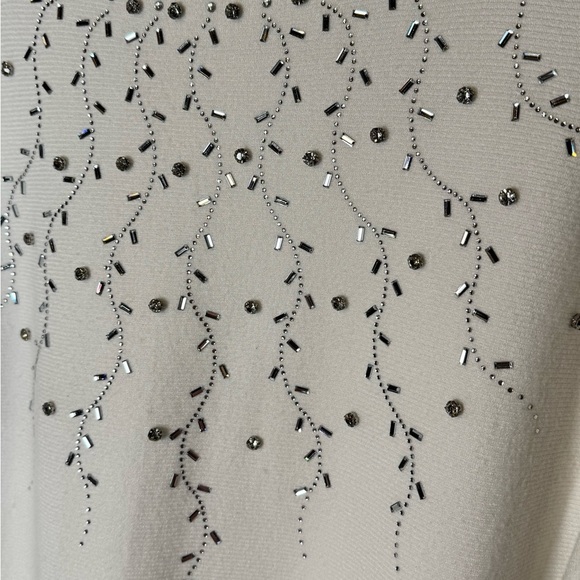 LIV Milano Embellished White Top Women’s  Rhinestone Blouse Holiday Party - Picture 3 of 4